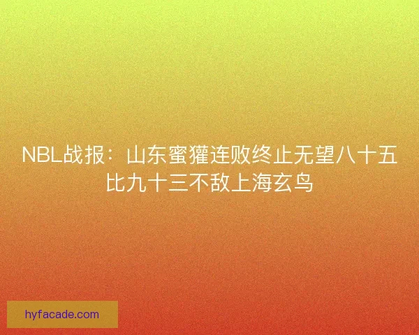 NBL战报：山东蜜獾连败终止无望八十五比九十三不敌上海玄鸟